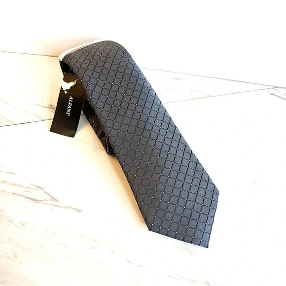 ALFANI Malone Grid Slim Tie Charcoal/Gray - Picture 1 of 4